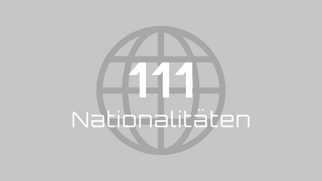 Text-Grafik, die besagt, dass 111 Nationalitäten bei Bertrandt arbeiten.
