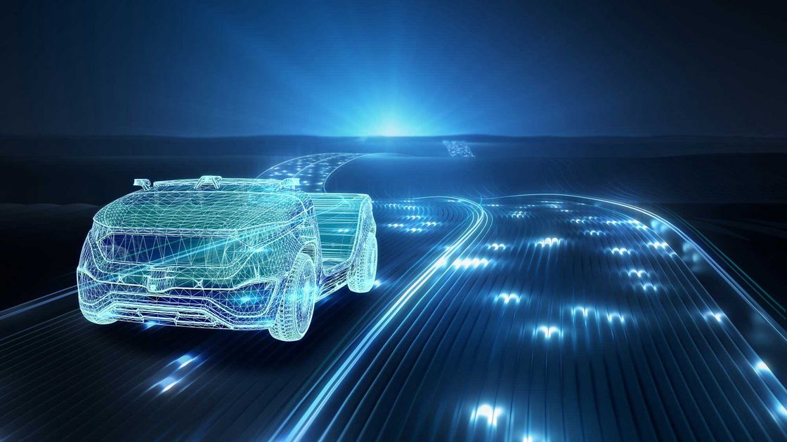 Das autonome Bertrandt-Auto HARRI fährt auf einer virtuellen Straße