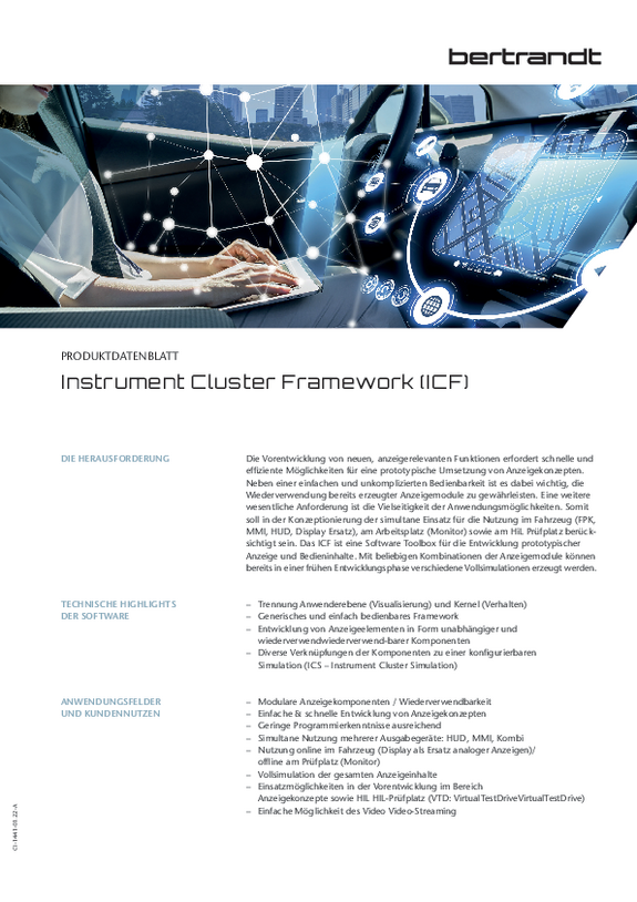Produktblatt zum Thema Instrument Cluster Framework