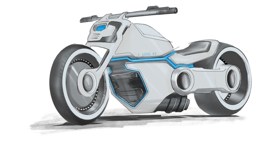 Auf dem Bild ist ein Motorrad-Sketch zu sehen. 